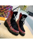 Louis Vuitton LV Beaubourg Short Boots in Crafty Canvas and Shearling Wool 1A8CUQ Red 2020