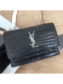 Saint Laurent Sunset Chain Wallet in Crocodile Embossed Leather 452157 Black/Silver 2019