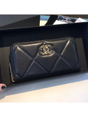 Chanel 19 Goatskin Long Zipped Wallet AP1063 Black 2019