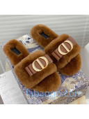 Dior CD Bow Wool Flat Slide Sandals Brown 2020