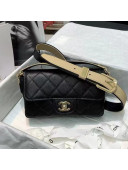 Chanel Quilted Grained Calfskin Flap Bag with Belt Strap AS2273 Black 2021