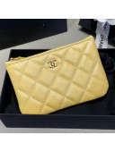 Chanel Iridescent Quilted Grained Leather Classic Small Pouch A82365 Yellow 2019