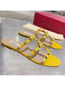 Valentino Rockstud Patent Leather Flat Slide Sandal Yellow 2021