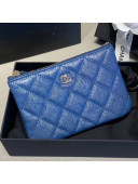 Chanel Iridescent Quilted Grained Leather Classic Small Pouch A82365 Blue 2019