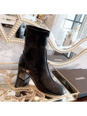 Chanel Oily Leather Medium-Heel Short Boots Black 2020