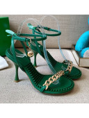 Bottega Veneta Dot Leather Chain Sandals 9cm Grass Green 2021