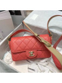Chanel Quilted Grained Calfskin Flap Bag with Belt Strap AS2273 Coral Pink 2021