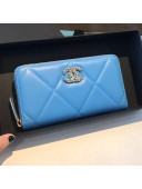 Chanel 19 Goatskin Long Zipped Wallet AP1063 Blue 2019