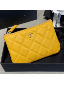Chanel Quilted Grained Leather Classic Small Slim Pouch A82365 Yellow 2019