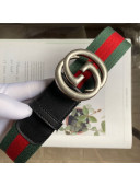 Gucci Web Fabric Belt 38mm with Vintage Interlocking G Buckle Red/Green/Silver 2020