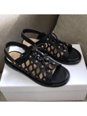 Dior D-Trap Flat Sandals in Mesh Calfskin Black 2021