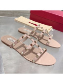 Valentino Rockstud Calfskin Flat Slide Sandal Nude Pink/Gold 2021