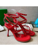 Bottega Veneta Dot Leather Ankle Wrap Sandals 9cm Red 2021