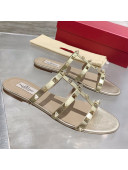 Valentino Rockstud Calfskin Flat Slide Sandal Gold 2021