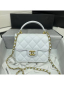 Chanel Quilted Lambskin Mini Flap Bag with Top Handle White 2021