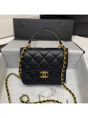 Chanel Quilted Lambskin Mini Flap Bag with Top Handle Black 2021