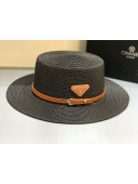 Prada Straw Wide brim Hat Black 2021 P16