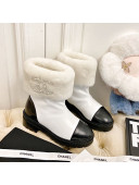 Chanel Shiny Leather and Wool Short Boots with Pearl CC White 2020