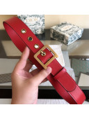 Dior Leather Belt 34mm with Frame Buckle Red 2020