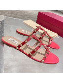 Valentino Rockstud Calfskin Flat Slide Sandal Red 2021