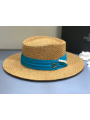 Chanel Straw Wide brim Hat Blue 2021 C23