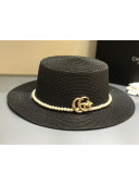 Gucci Straw Wide Brim Hat Black G6 2021