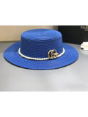 Gucci Straw Wide Brim Hat Royal Blue G11 2021