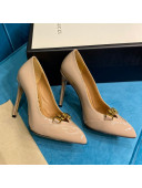 Gucci Glaze Leather Chain Pointed Pumps Nude 2021