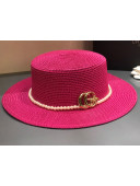Gucci Straw Wide Brim Hat Hot Pink G17 2021