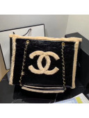 Chanel Shiny Vintage Crumpled Sheepskin and Shearling Sheepskin Shopping Tote Bag AS1167 Black/Beige 2019