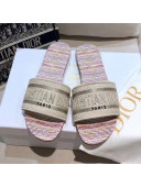 Dior Dway Flat Slide Sandals in Multicolor Stripes Embroidered Cotton 2021 52