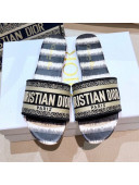 Dior Dway Flat Slide Sandals in Black Stripes Embroidered Cotton 2021 46