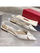 Valentino VLogo One-Tone Patent Leather Slingback Ballet Flat White 2021