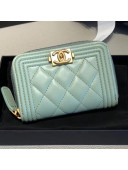 Chanel Quilted Smooth Lambskin Boy Zipped Coin Purse Green