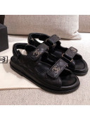 Chanel Quilted Leather Strap Chain CC Flat Sandals G35927 Black 2020
