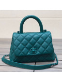 Chanel Quilted Grained Calfskin Mini Flap Bag with Top Handle AS2215 All Turquoise 2021