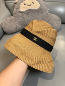 Chanel Straw Wide Brim Hat Khaki C36 2021