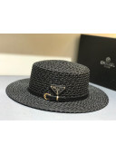 Prada Straw Wide Brim Hat Black P18 2021
