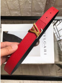 Louis Vuitton Reversible Grained Calfskin Belt 30mm with LV Buckle Red