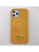 Prada Crocodile Embossed Leather iPhone Case Yellow 2021