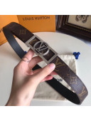 Louis Vuitton Reversible Leather and Monogram Canvas Belt 30mm with Square LV Buckle Black 2019