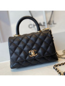 Chanel Quilted Grained Calfskin Mini Flap Bag with Top Handle AS2215 Black/Gold 2021