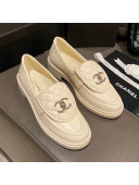 Chanel Leather Loafers with CC Foldover White 2020