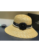 Chanel Straw Wide Brim Hat Black C42 2021