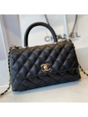 Chanel Quilted Grained Calfskin Small Flap Bag with Top Handle A92990 Black/Gold 2021