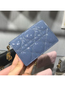 Dior Lady Cannage Patent Leather Card Holder Wallet Blue 2019