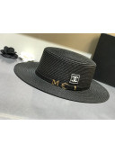 Chanel Straw Wide Brim Hat Black C45 2021