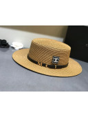 Chanel Straw Wide Brim Hat Khaki C48 2021