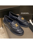 Chanel Leather Loafers with CC Foldover Blue 2020