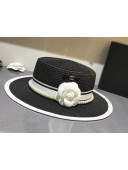 Chanel Straw Wide Brim Hat Black C49 2021